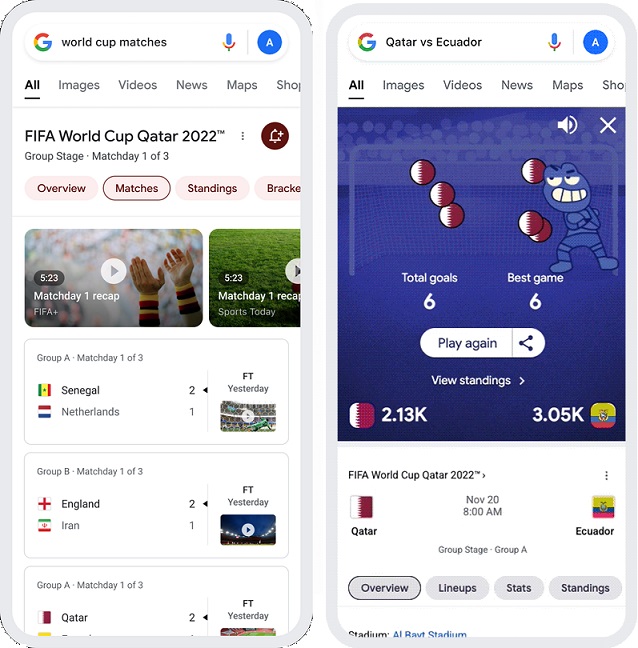 Você poderá acompanhar a Copa do Mundo 2022 pelo Google em seção